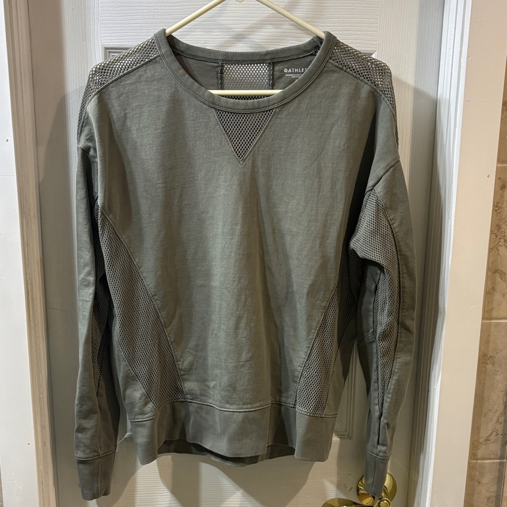 Athleta Olive Green Sweatshirt with Mesh Accents